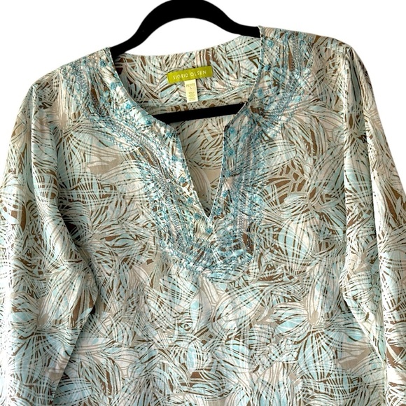 SIGRID OLSEN NWOT COTTON SILK BEADED TUNIC FLORAL LONG SLEEVE | PETITE LARGE - Picture 2 of 11